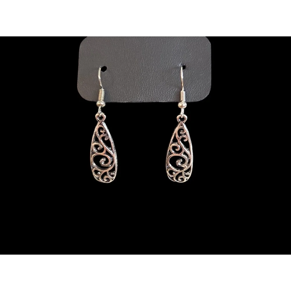 6 Pair Silver Tone Earring‎ Set Leaf Spiral Filigree Geometric Drop Dangle NEW